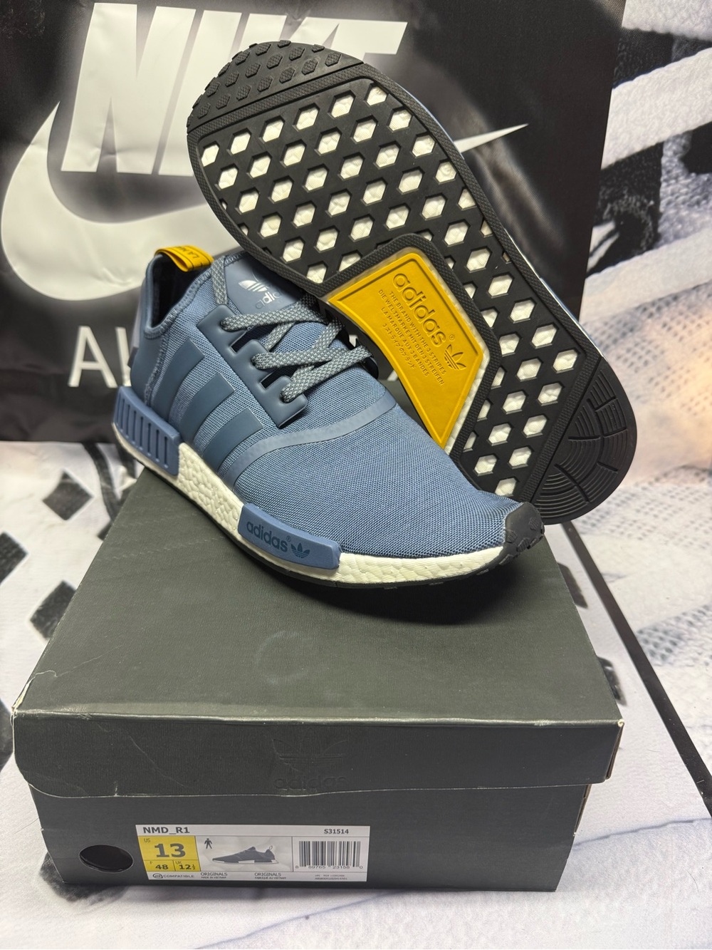 adidas NMD R1 Navy with Yellow Accent Sneakers
